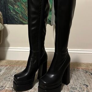 Black Platform Knee-High Boots